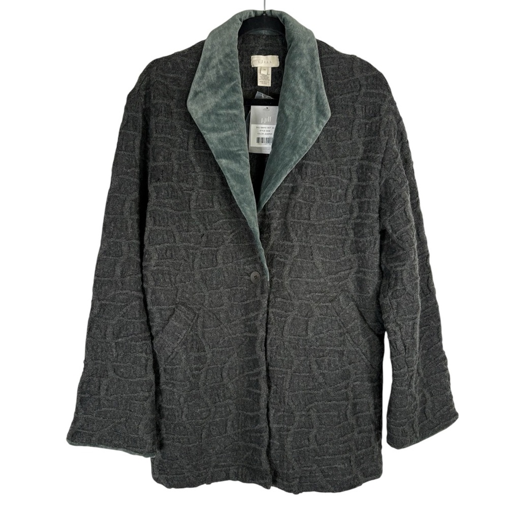 J. Jill Women's XS Juniper Textured Coat Wool Velvet Velour Button Front NWT New